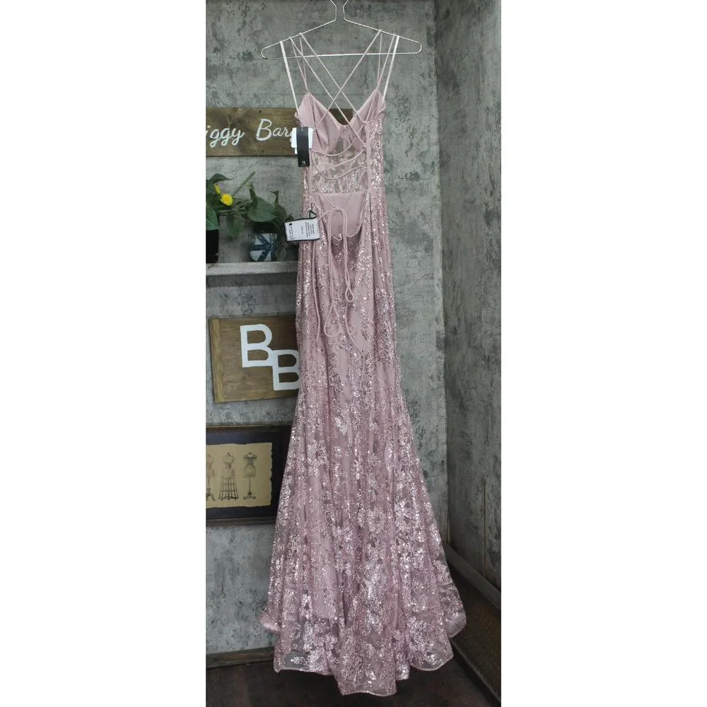 Blondie Nites Juniors Sequined Corset-Bodice Gown Dress 3960BN Rose Pink 7 - Picture 2 of 8
